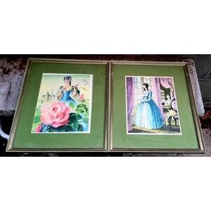 Pair of Vintage French Line Steamship CGT Cruise Menus Framed & Matted 14"x12"